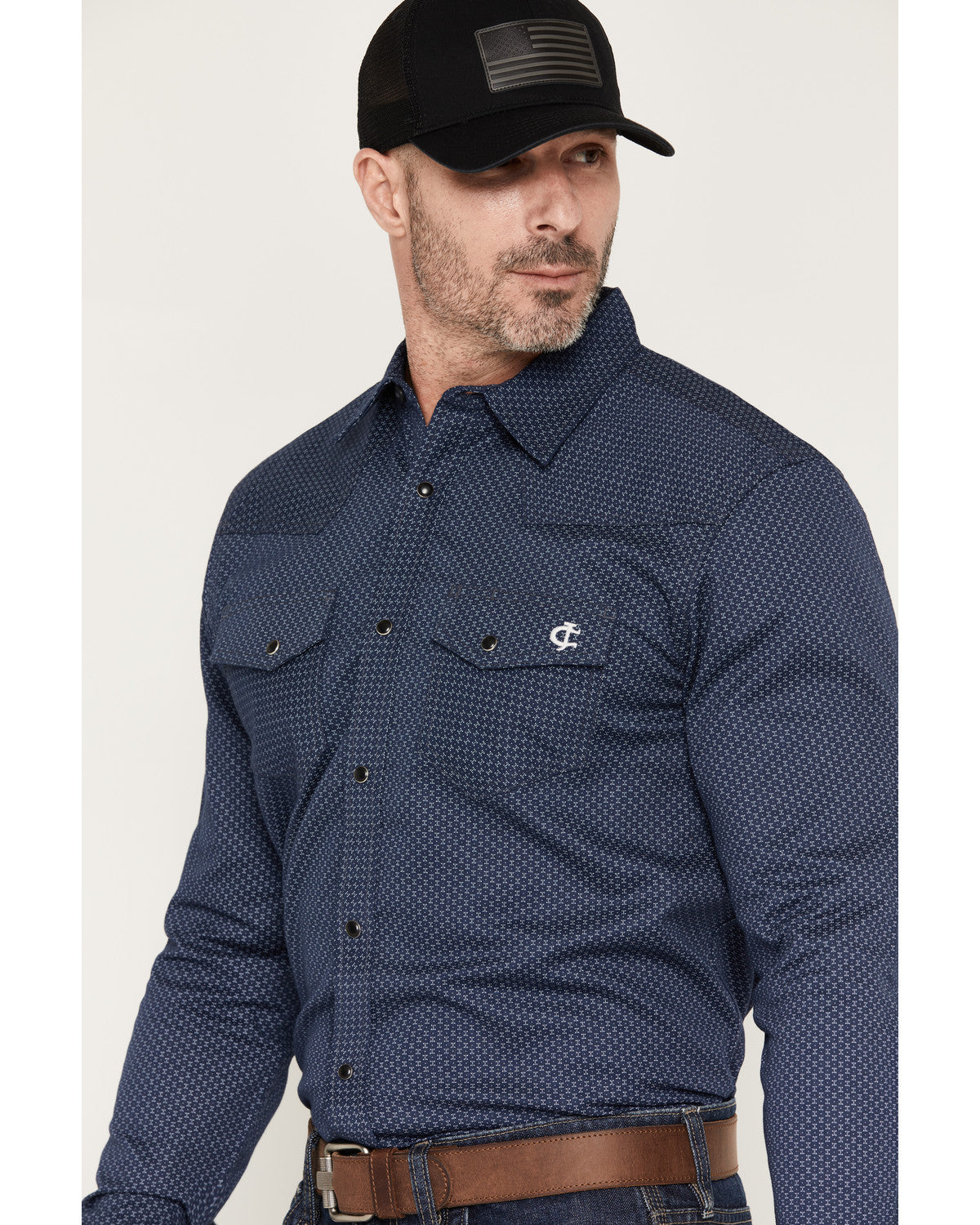 Men's FR Medora Print Long Sleeve Snap Stretch Western Work Navy