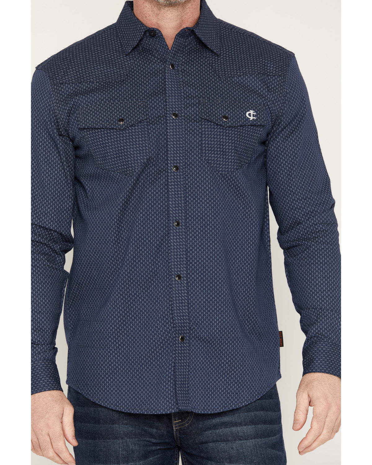 Men's FR Medora Print Long Sleeve Snap Stretch Western Work Navy