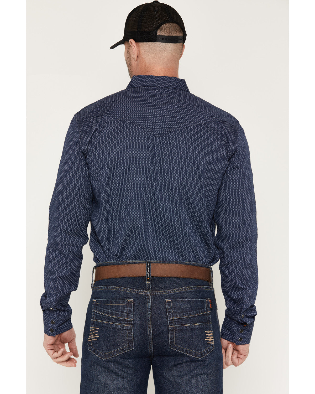 Men's FR Medora Print Long Sleeve Snap Stretch Western Work Navy