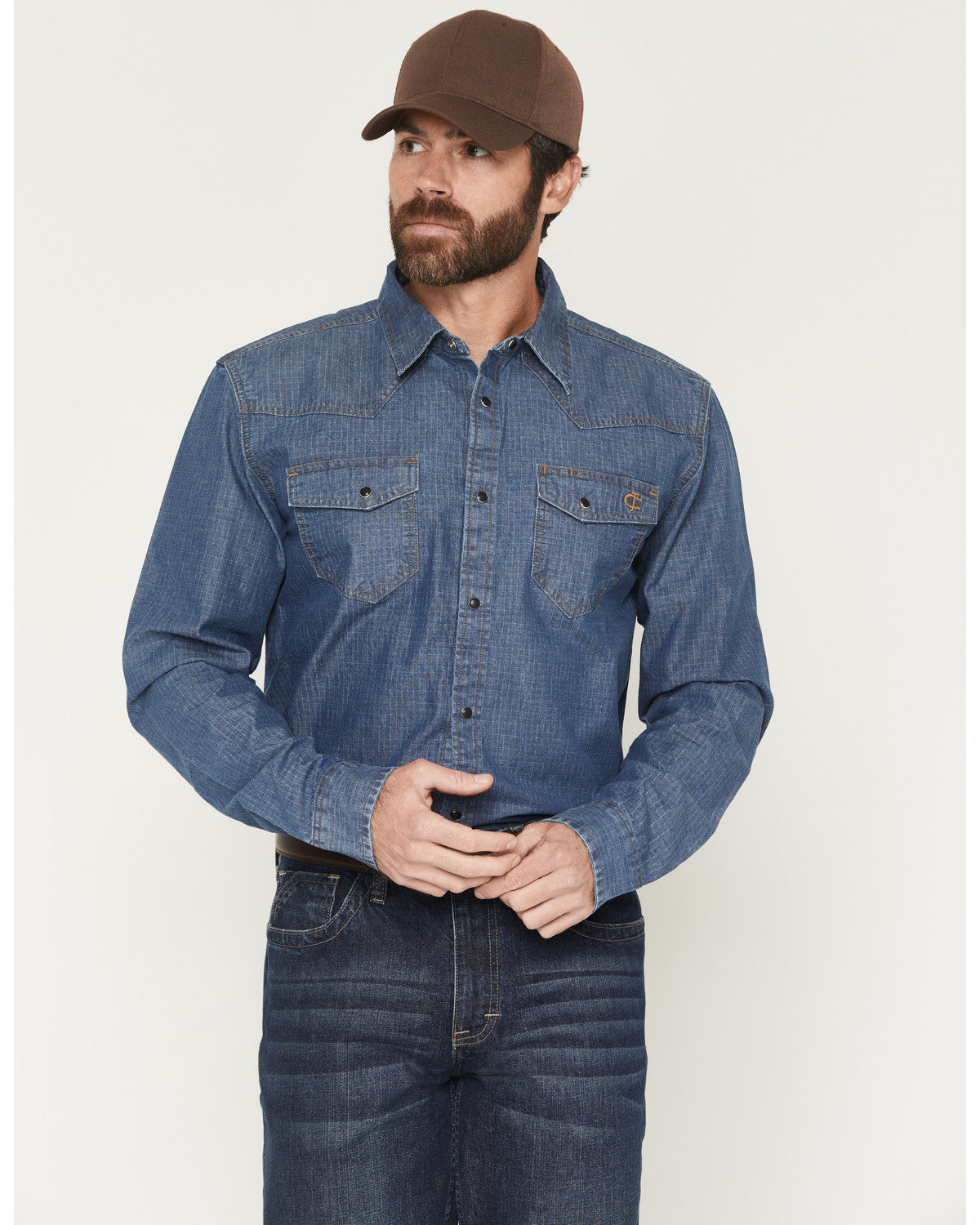 Men's FR Playa Ripstop Denim Long Sleeve Snap Work Shirt Light Wash
