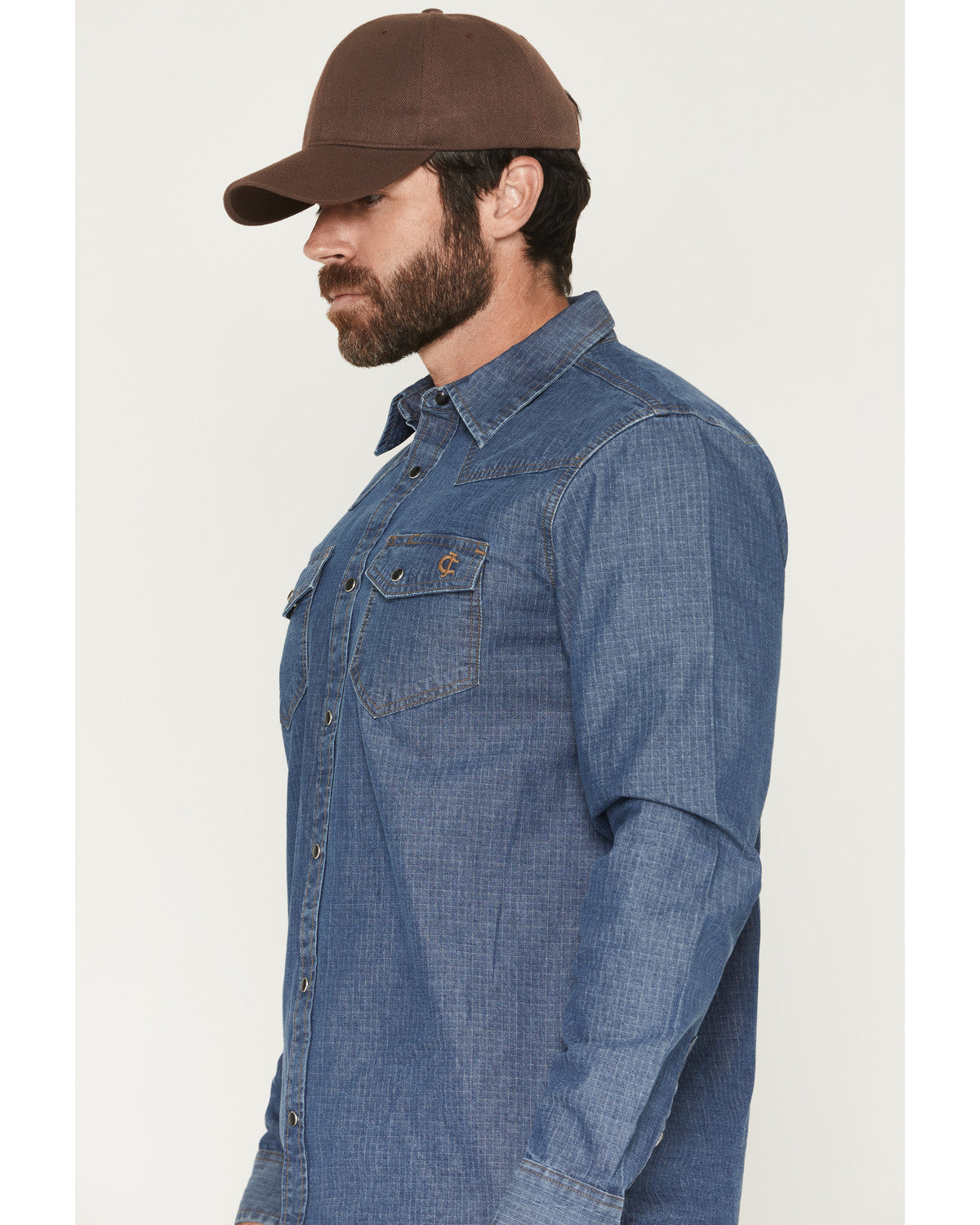 Men's FR Playa Ripstop Denim Long Sleeve Snap Work Shirt Light Wash