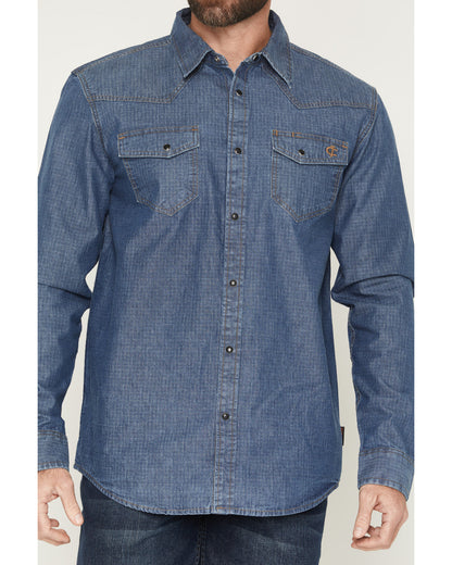 Men's FR Playa Ripstop Denim Long Sleeve Snap Work Shirt Light Wash