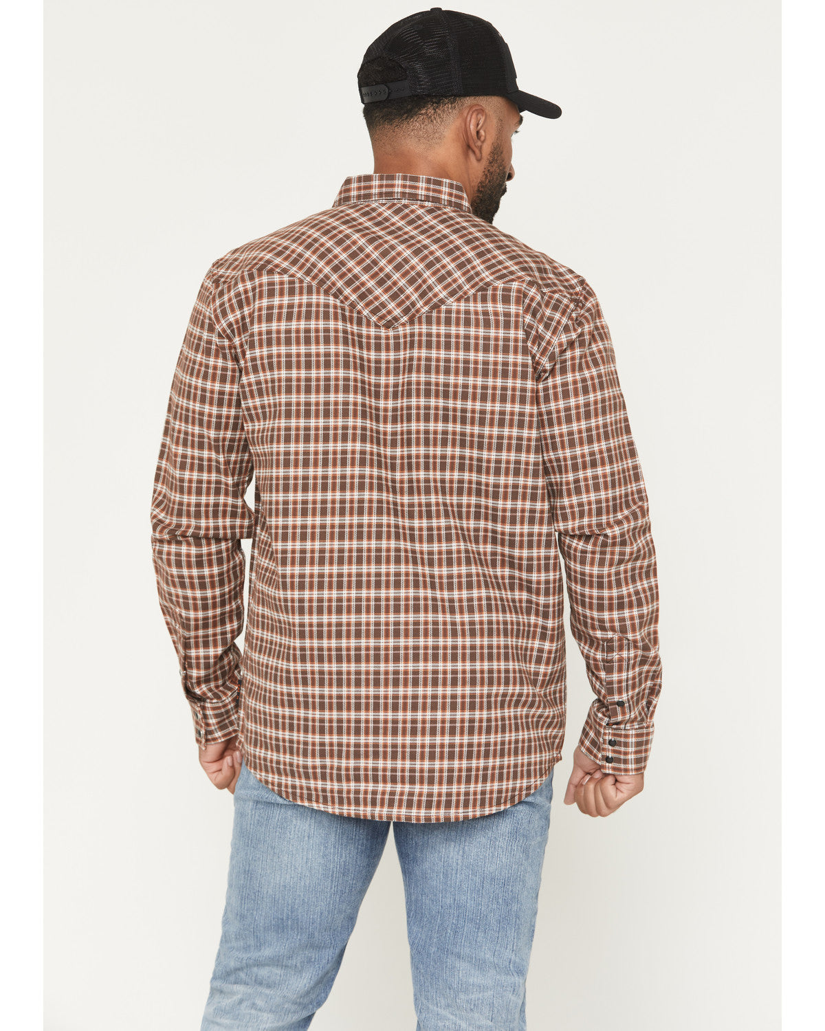 Men's FR Hondo Plaid Print Long Sleeve Snap Stretch Work Sh Dark Brown
