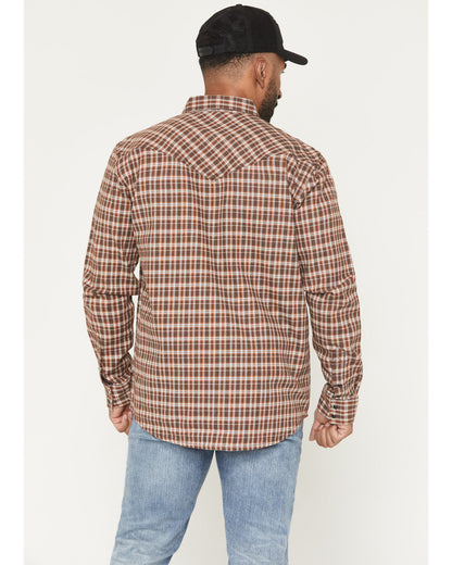 Men's FR Hondo Plaid Print Long Sleeve Snap Stretch Work Sh Dark Brown