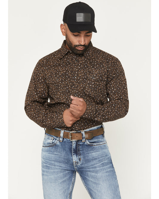 Men's FR Milkweed Printed Long Sleeve Stretch Work Shirt Dark Brown