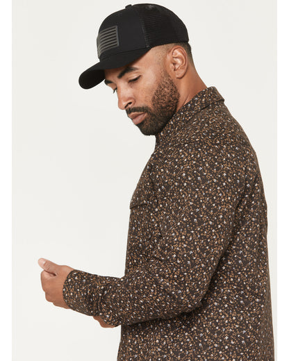 Men's FR Milkweed Printed Long Sleeve Stretch Work Shirt Dark Brown