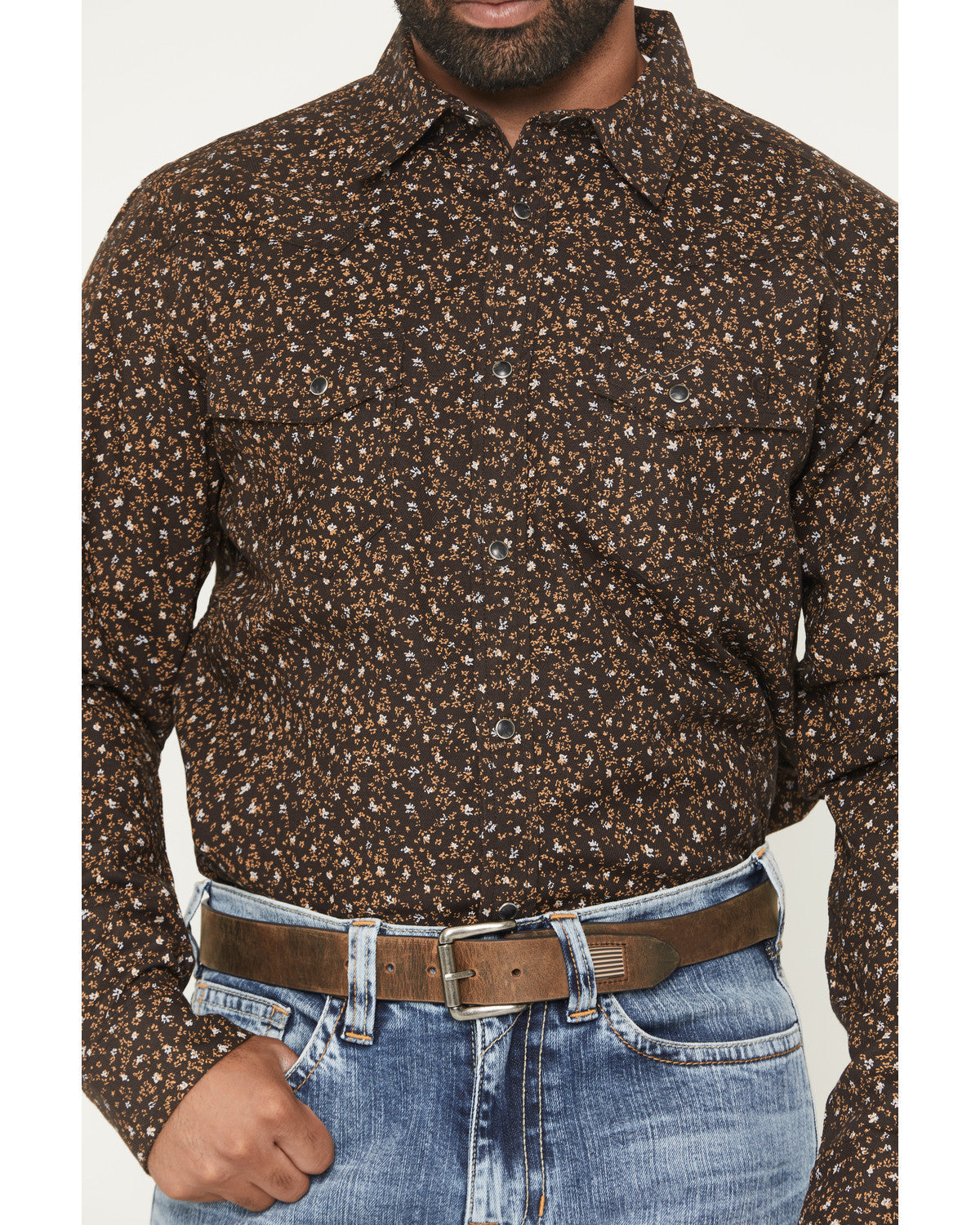 Men's FR Milkweed Printed Long Sleeve Stretch Work Shirt Dark Brown