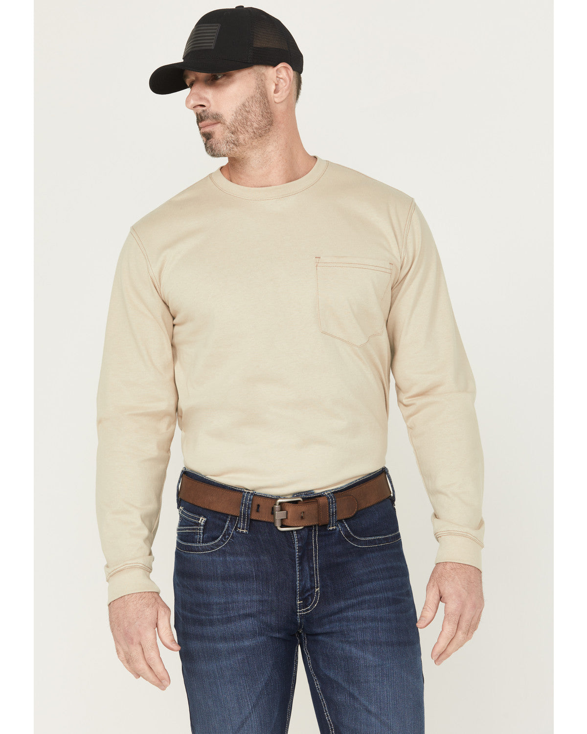 Men's FR Thrasher Long Sleeve Graphic Work Shirt Tan
