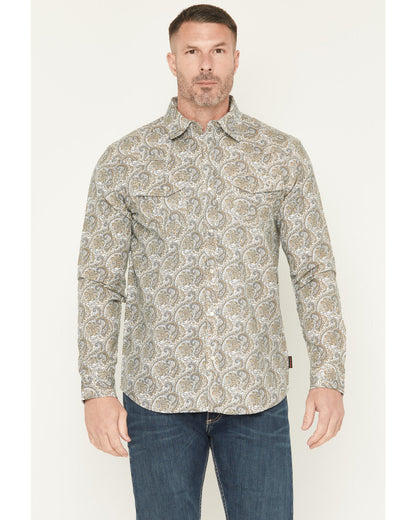 Men's FR Paisley Print Long Sleeve Snap Work Shirt Tan