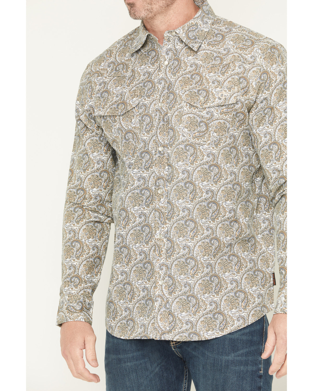 Men's FR Paisley Print Long Sleeve Snap Work Shirt Tan