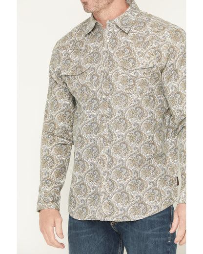 Men's FR Paisley Print Long Sleeve Snap Work Shirt Tan