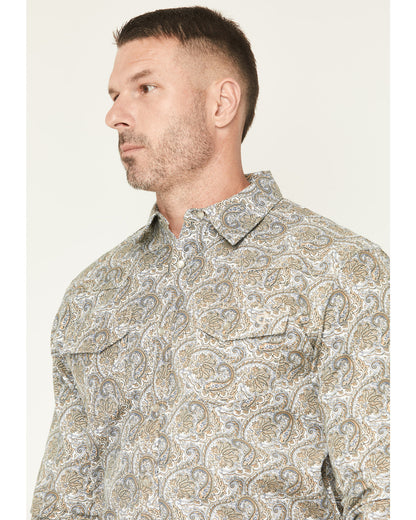 Men's FR Paisley Print Long Sleeve Snap Work Shirt Tan