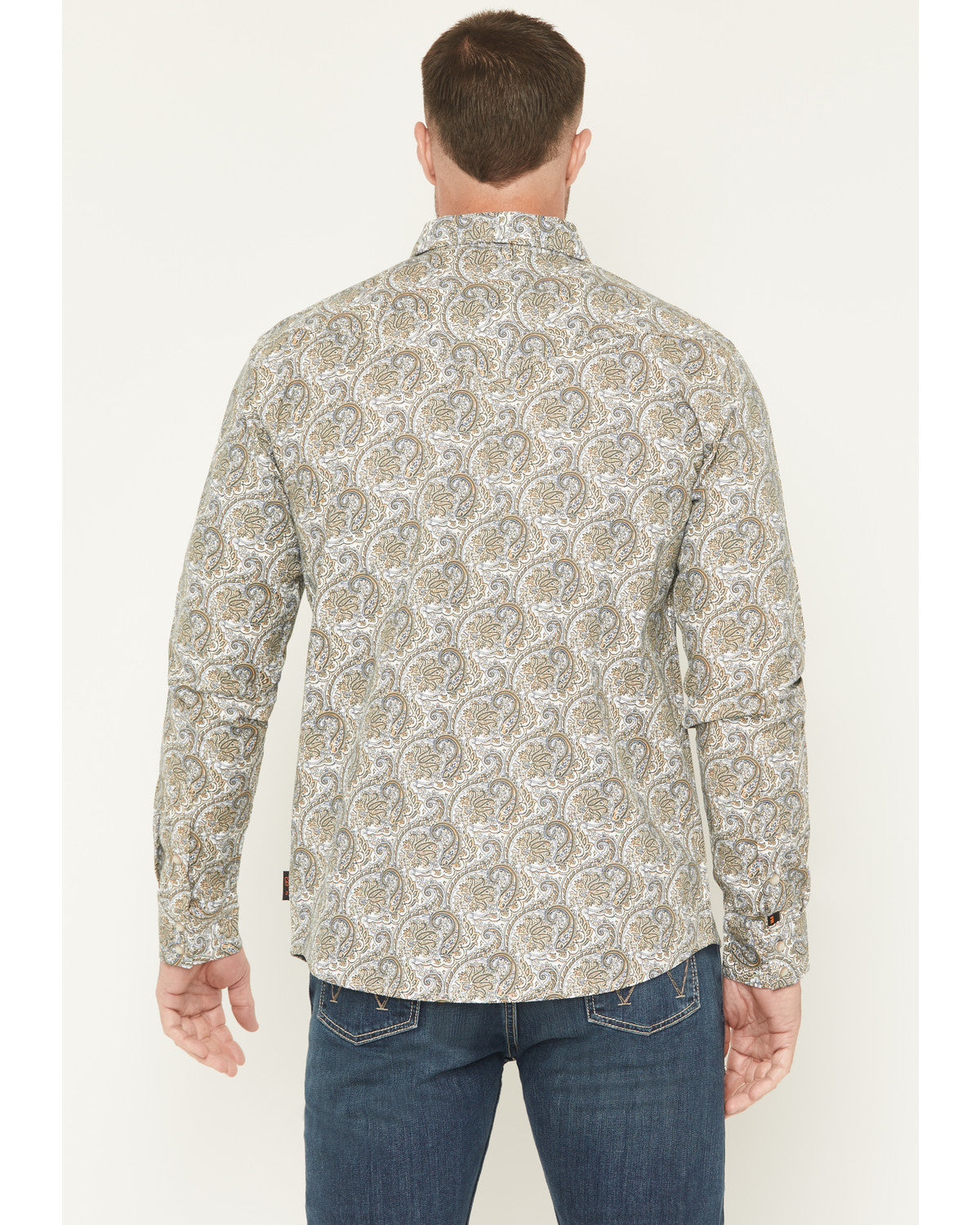 Men's FR Paisley Print Long Sleeve Snap Work Shirt Tan