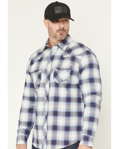 Men's FR Tex Plaid Print Long Sleeve Snap Work Shirt Tan