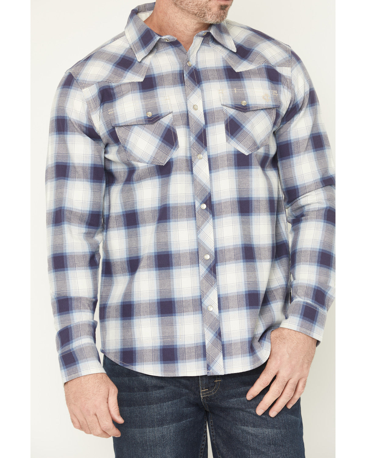Men's FR Tex Plaid Print Long Sleeve Snap Work Shirt Tan