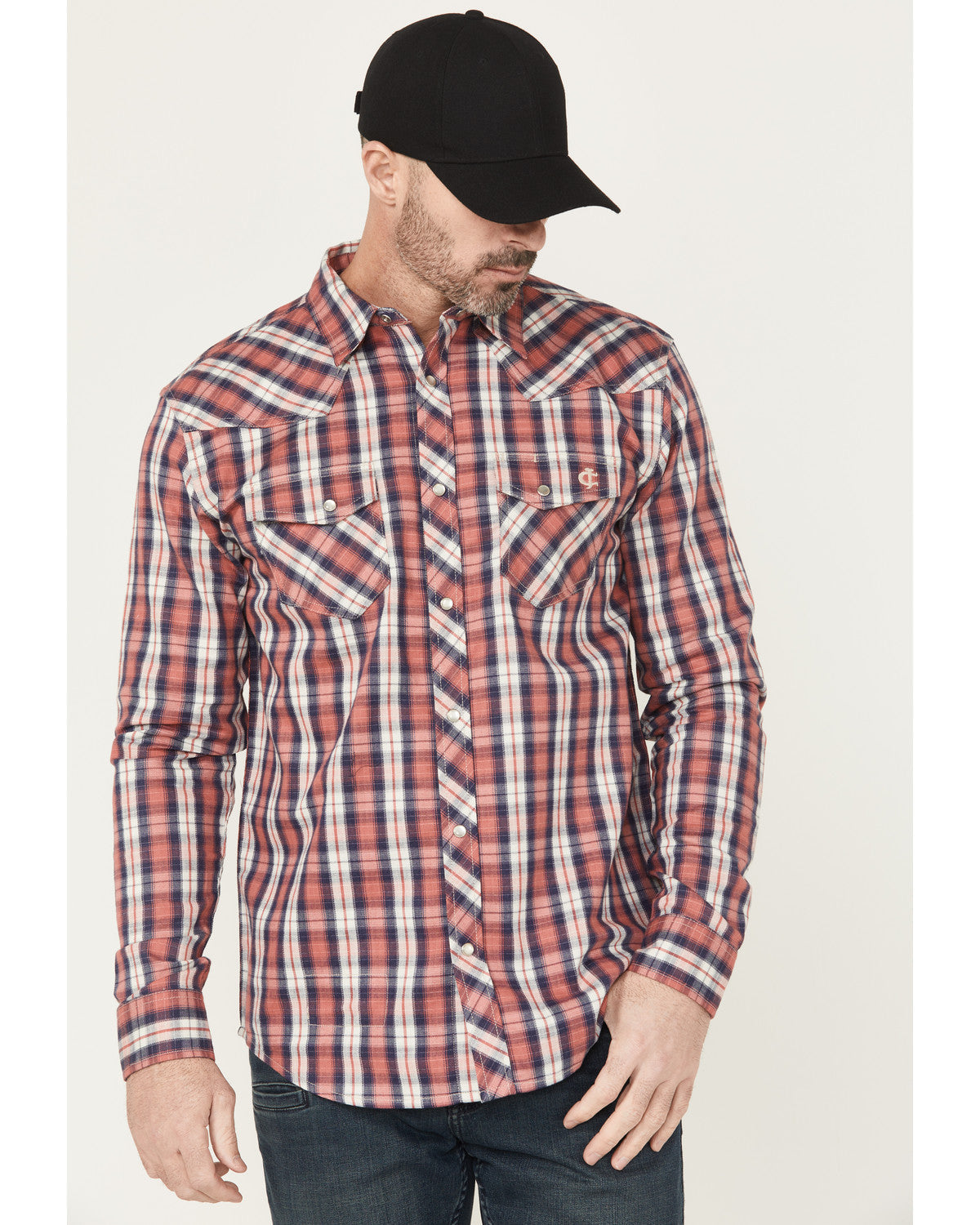 Men's FR Plaid Print Long Sleeve Snap Work Shirt Red