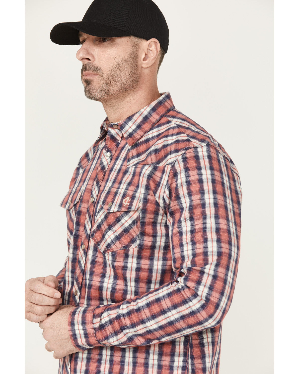 Men's FR Plaid Print Long Sleeve Snap Work Shirt Red