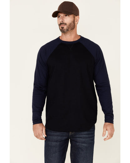 Men's FR Blocked Baseball Long Sleeve Work Shirt Navy