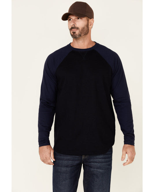 Men's FR Blocked Baseball Long Sleeve Work Shirt Navy