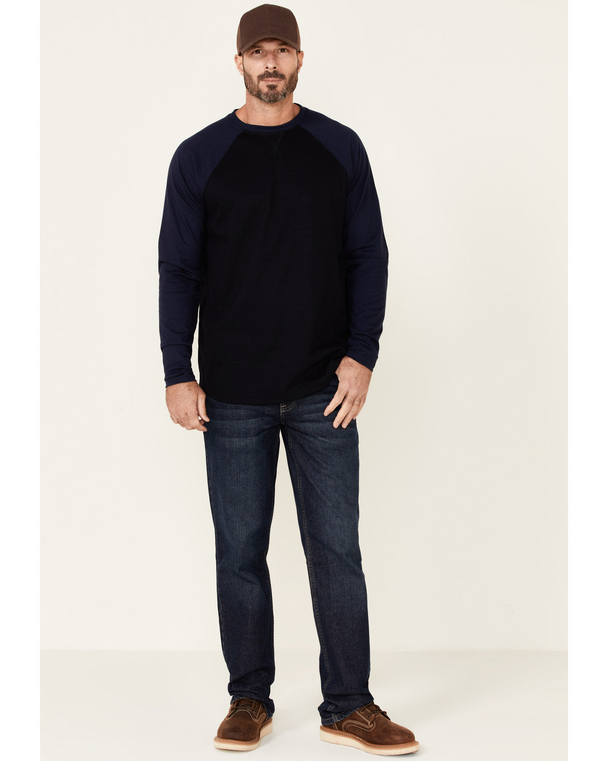 Men's FR Blocked Baseball Long Sleeve Work Shirt Navy