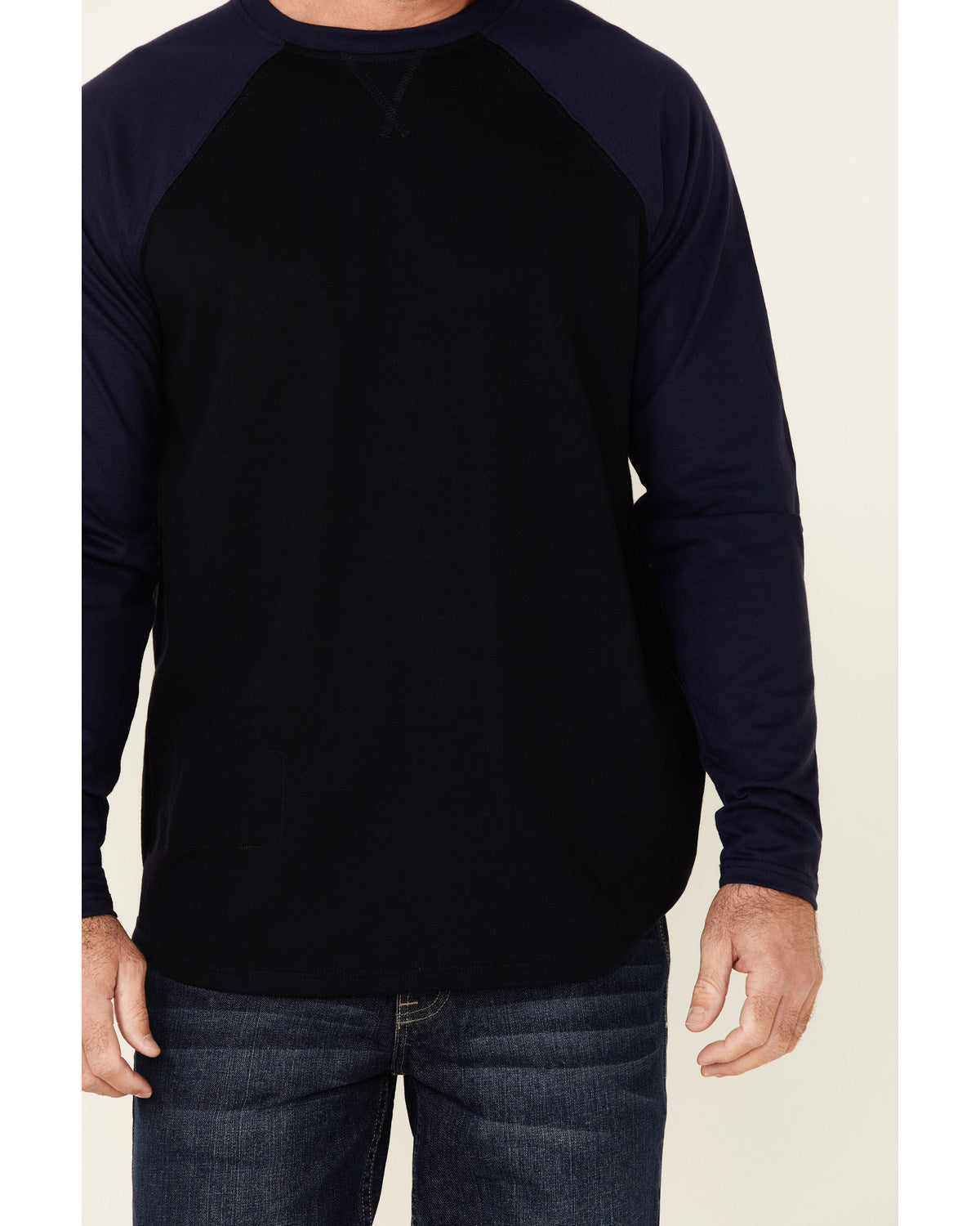 Men's FR Blocked Baseball Long Sleeve Work Shirt Navy