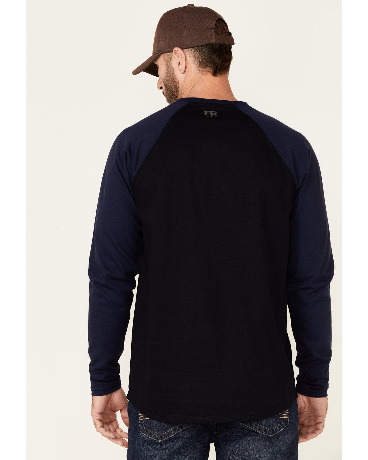 Men's FR Blocked Baseball Long Sleeve Work Shirt Navy