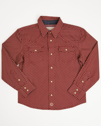 Toddler Boys' NFR Geo Print Long Sleeve Snap Stretch Wester Burgundy