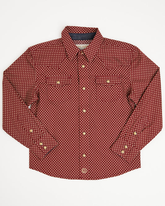 Toddler Boys' NFR Geo Print Long Sleeve Snap Stretch Wester Burgundy