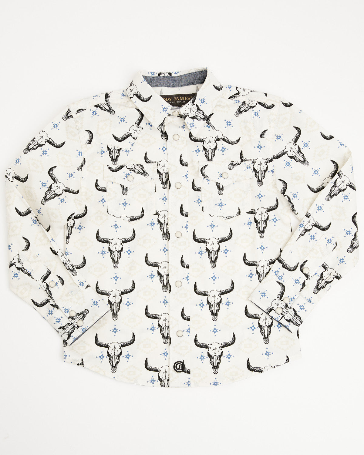 Toddler Boys' Prehistoric Bull Skull Print Long Sleeve Snap Cream