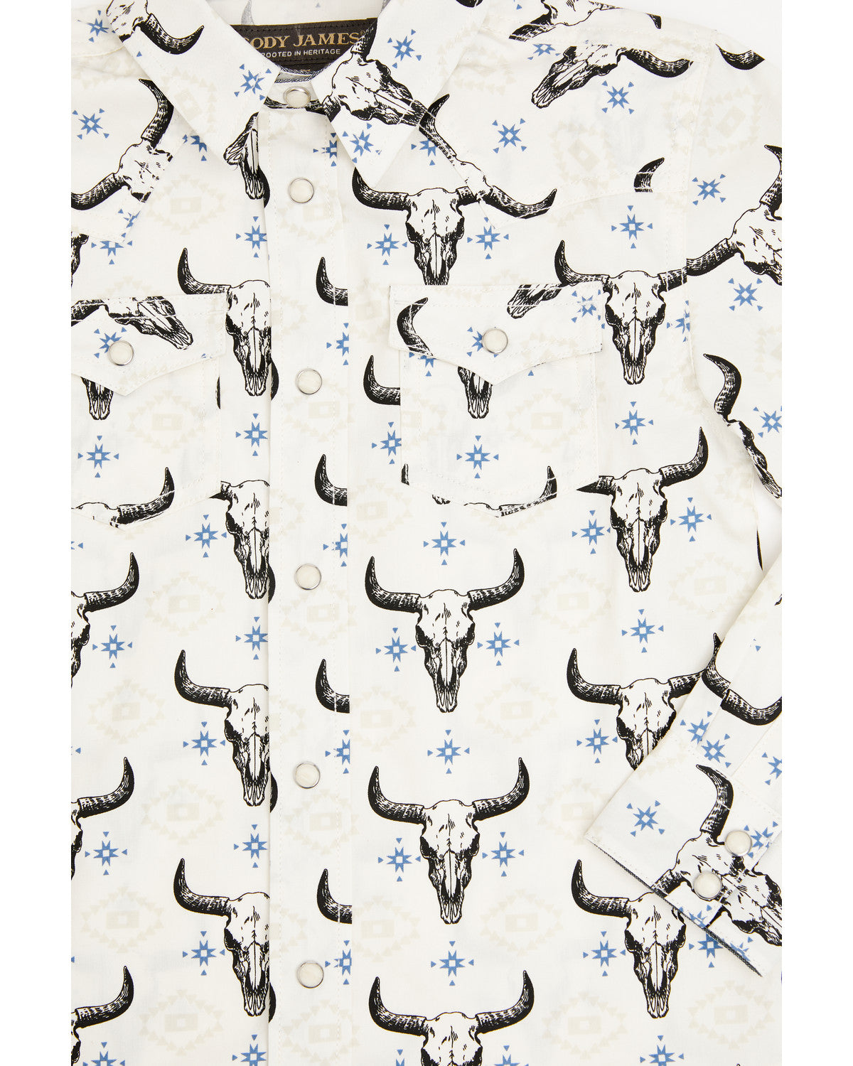 Toddler Boys' Prehistoric Bull Skull Print Long Sleeve Snap Cream
