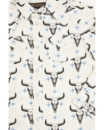 Toddler Boys' Prehistoric Bull Skull Print Long Sleeve Snap Cream