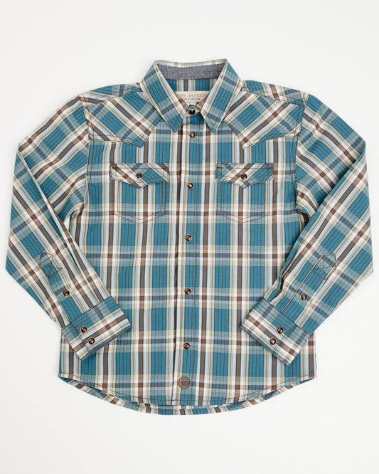 Toddler Boys' Niagra Falls Plaid Print Long Sleeve Snap Wes Blue