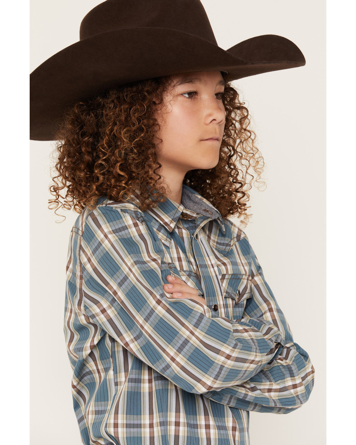 Boys' Niagra Falls Plaid Print Long Sleeve Snap Western Shi Blue