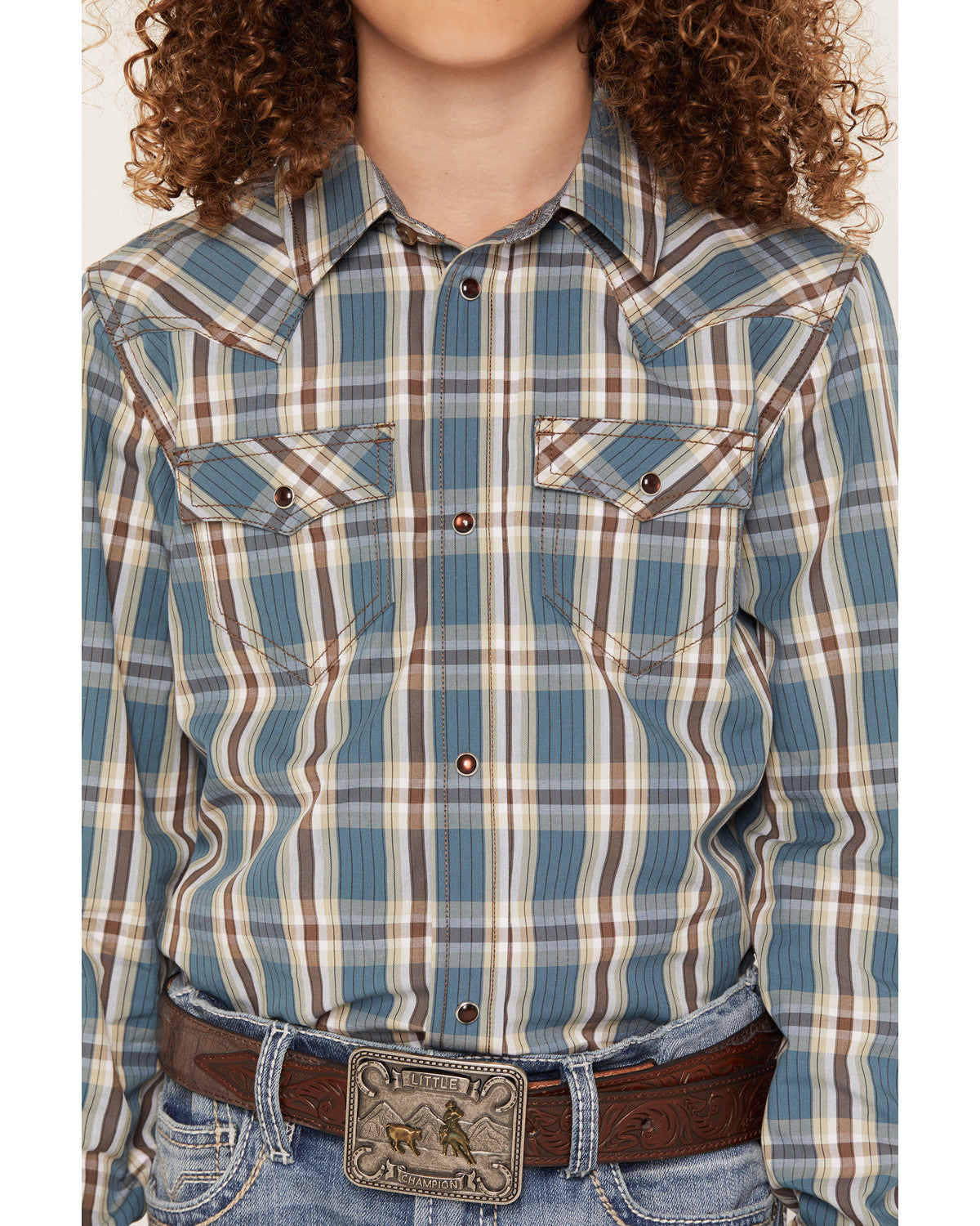 Boys' Niagra Falls Plaid Print Long Sleeve Snap Western Shi Blue