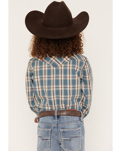 Boys' Niagra Falls Plaid Print Long Sleeve Snap Western Shi Blue