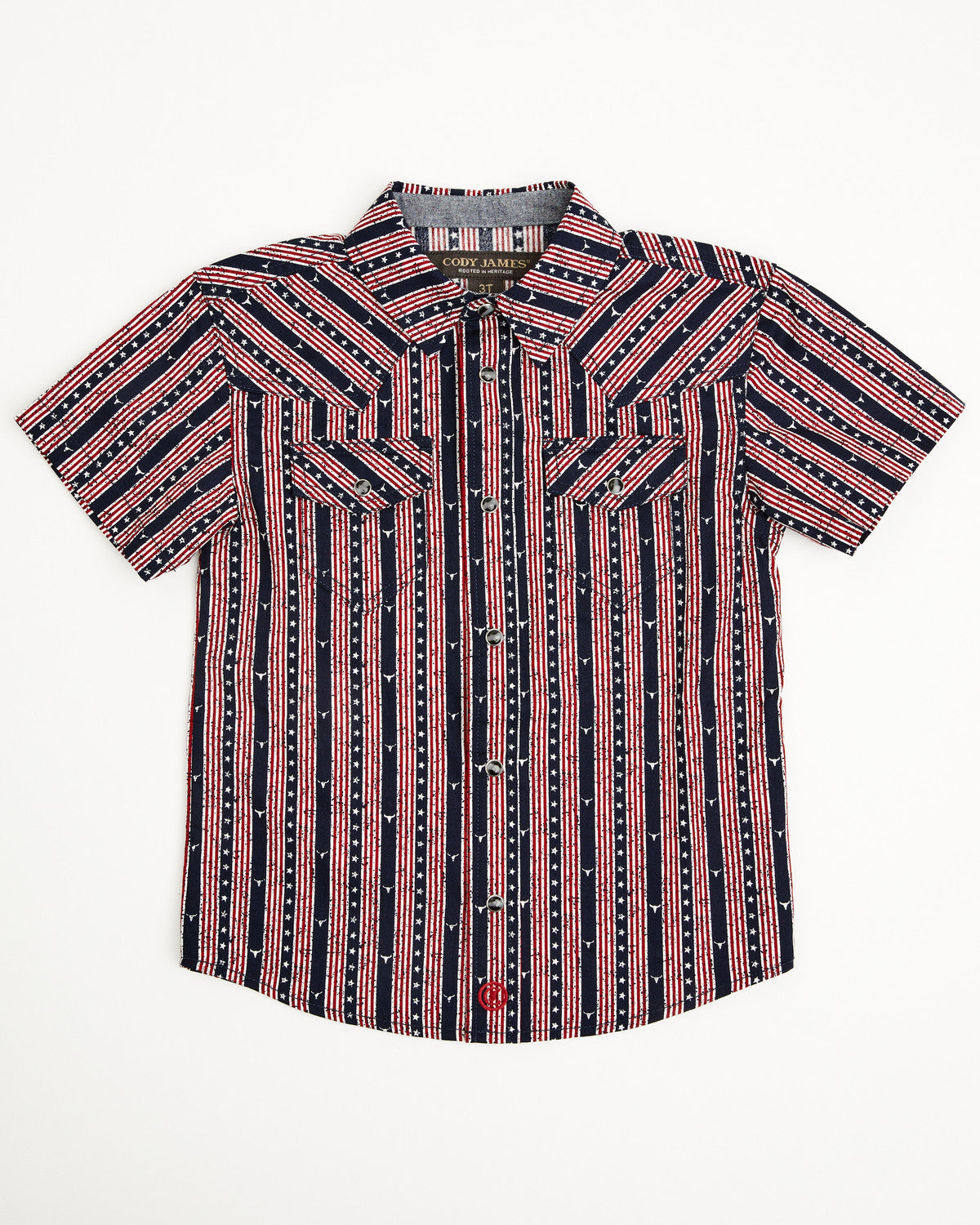 Toddler Boys' Steer Head Stars & Stripes Short Sleeve Snap Navy