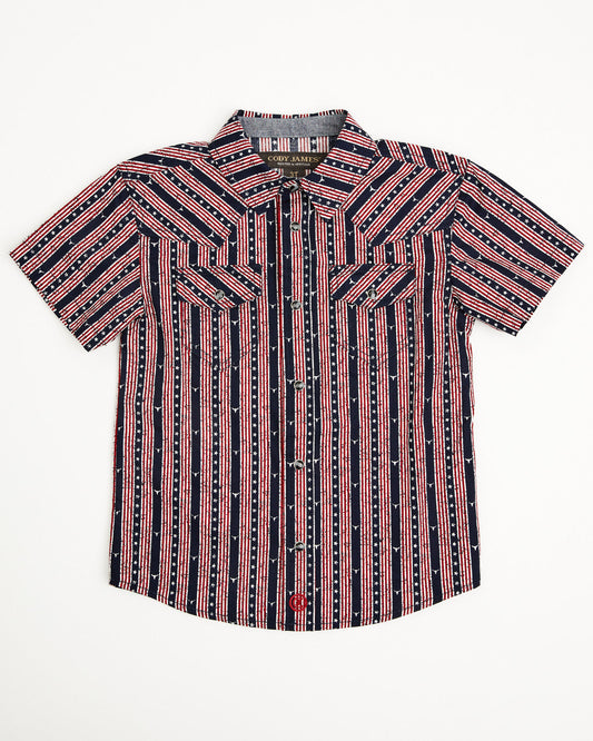Toddler Boys' Steer Head Stars & Stripes Short Sleeve Snap Navy