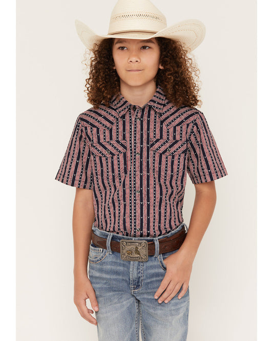 Boys' Steer Head Stars & Stripes Short Sleeve Snap Western Navy