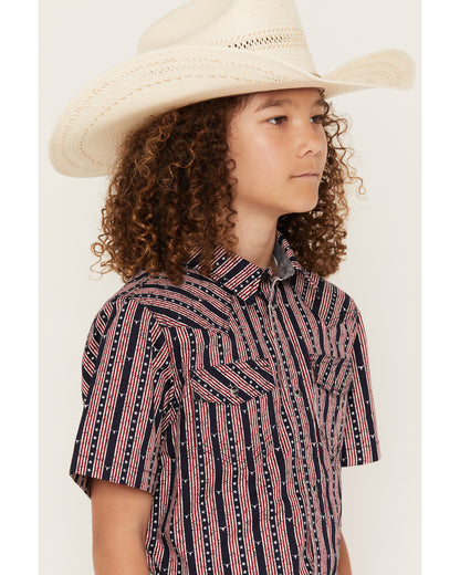 Boys' Steer Head Stars & Stripes Short Sleeve Snap Western Navy