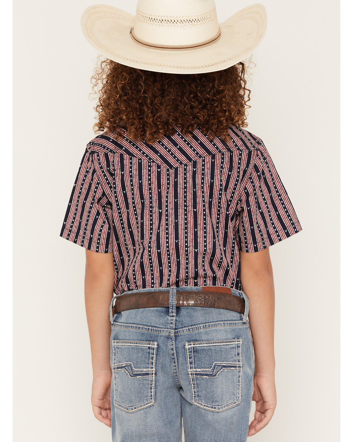 Boys' Steer Head Stars & Stripes Short Sleeve Snap Western Navy