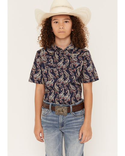Boys' Easy Livin Paisley Print Short Sleeve Snap Western Sh Navy