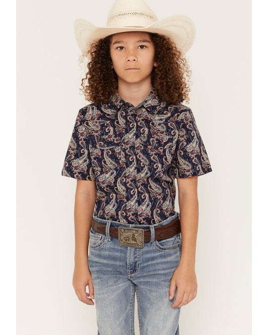 Boys' Easy Livin Paisley Print Short Sleeve Snap Western Sh Navy