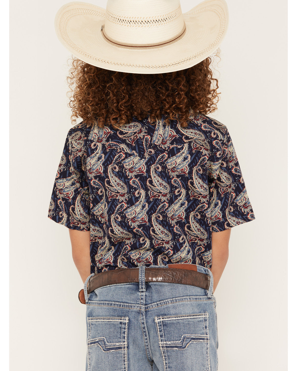 Boys' Easy Livin Paisley Print Short Sleeve Snap Western Sh Navy