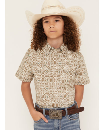 Boys' Mind Trap Geo Print Short Sleeve Pearl Snap Stretch W Gold