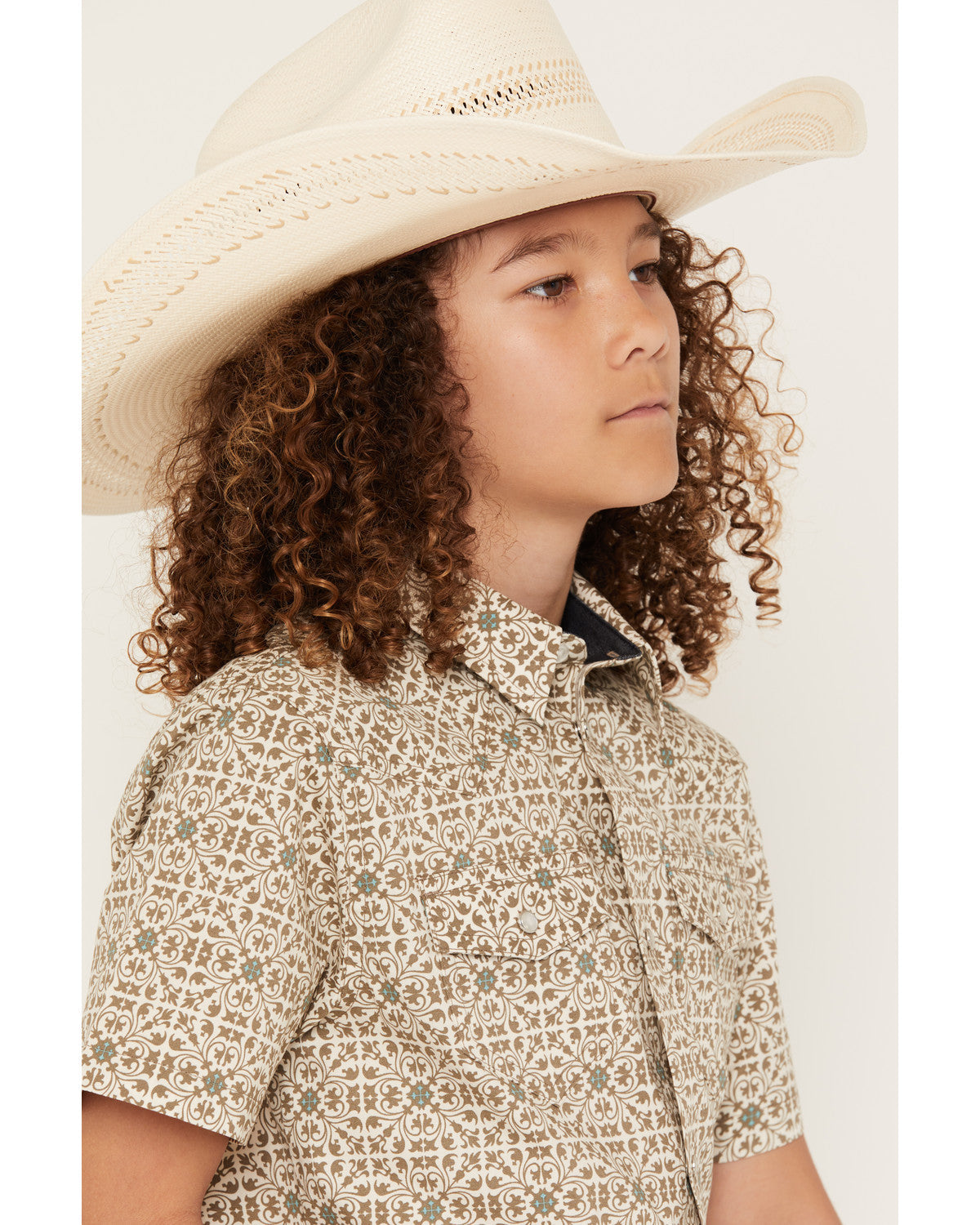 Boys' Mind Trap Geo Print Short Sleeve Pearl Snap Stretch W Gold