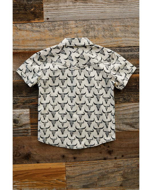 Toddler Boys' Toro Steerhead Print Short Sleeve Snap Wester Tan