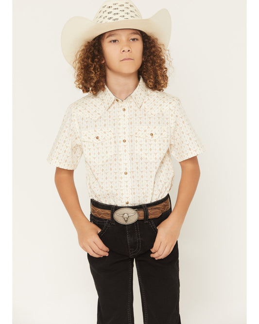 Boys' Jace Southwestern Print Short Sleeve Snap Western Shi Blue