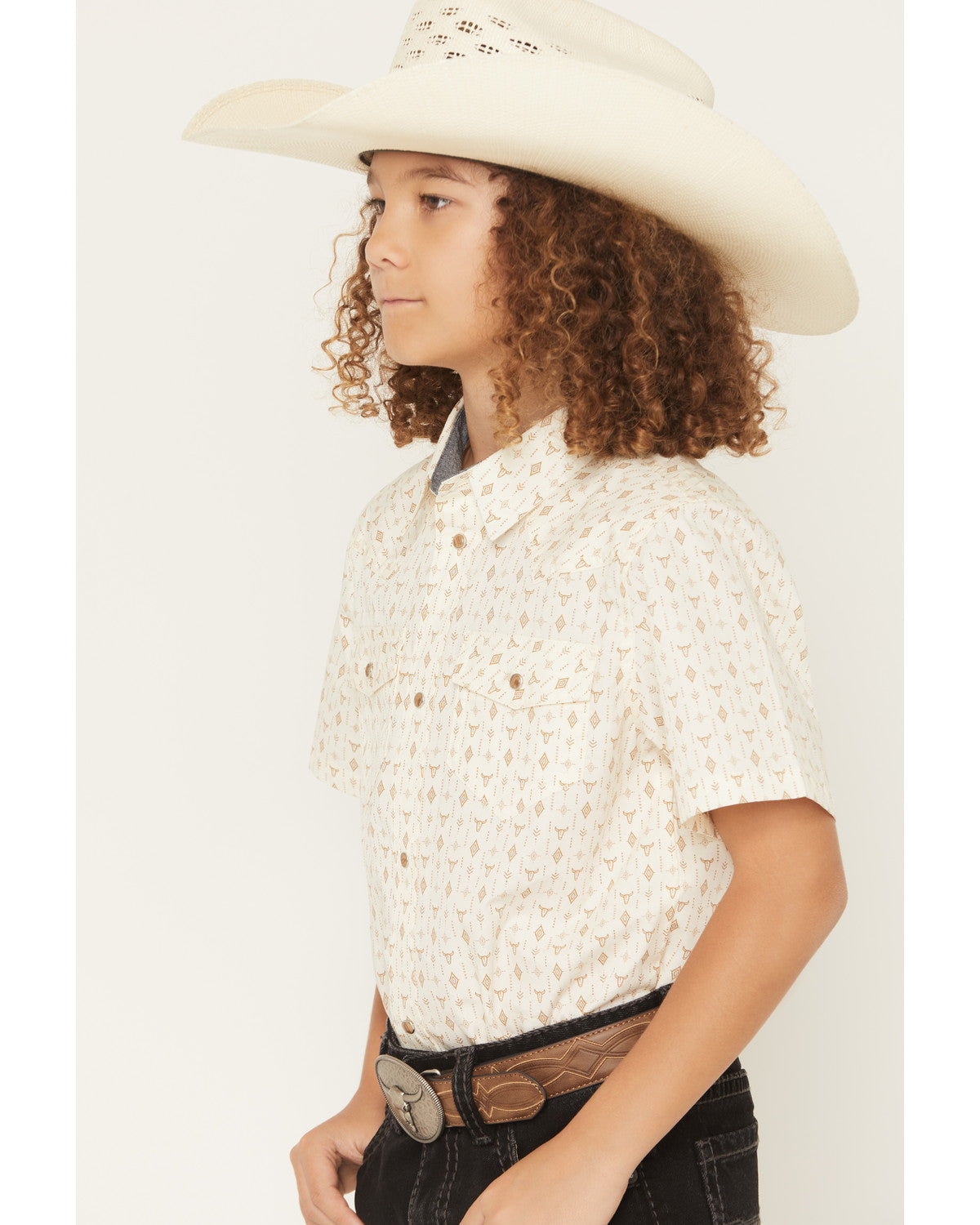 Boys' Jace Southwestern Print Short Sleeve Snap Western Shi Blue