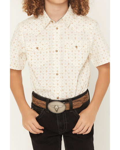 Boys' Jace Southwestern Print Short Sleeve Snap Western Shi Blue