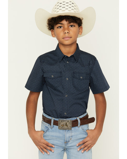 Boys' Tripp Geo Print Short Sleeve Snap Western Shirt Navy